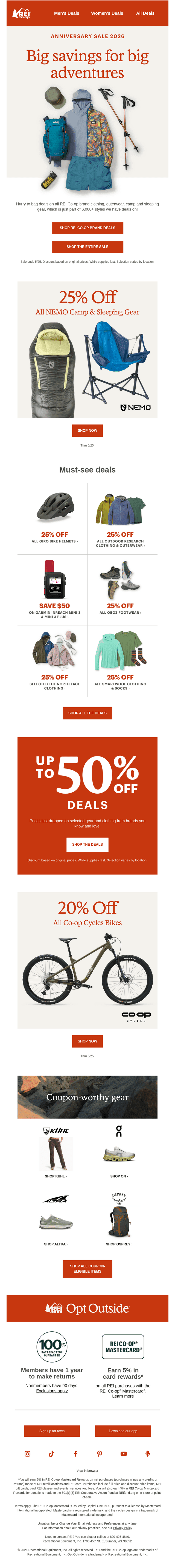 REI email from Mon, May 18, 2026