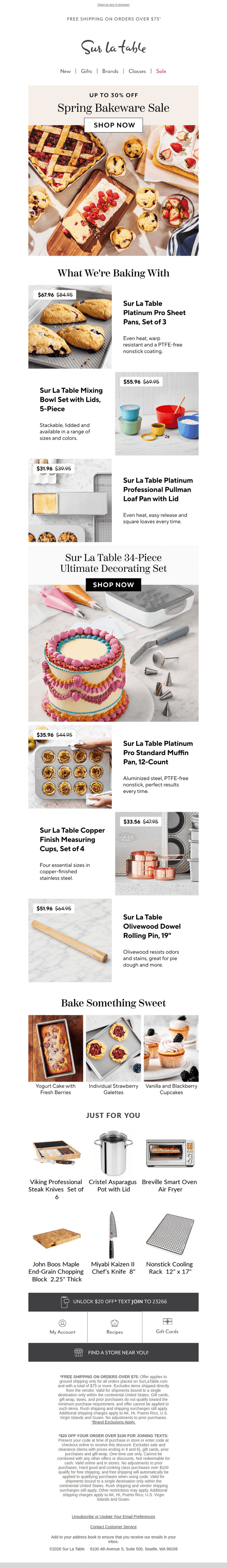 Sur La Table email from Mon, May 18, 2026