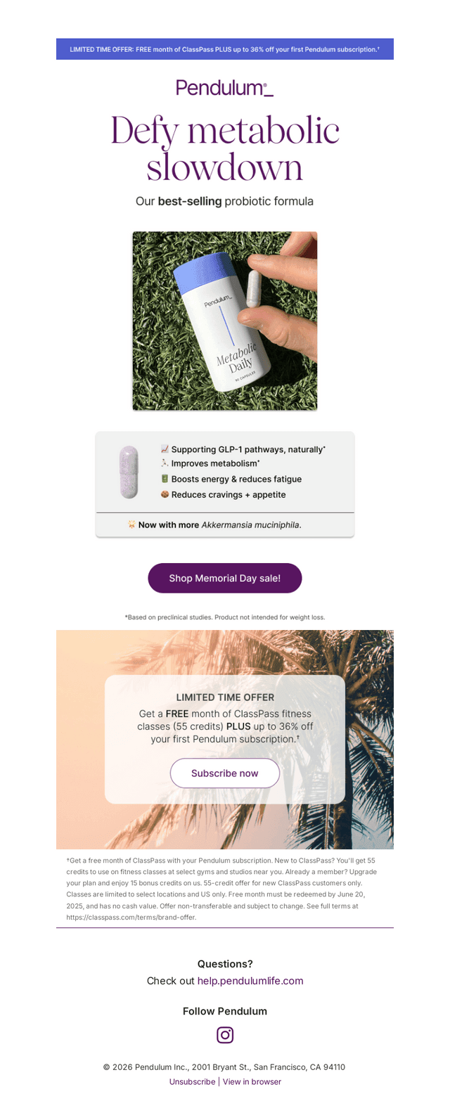 Pendulum Therapeutics email from Mon, May 18, 2026