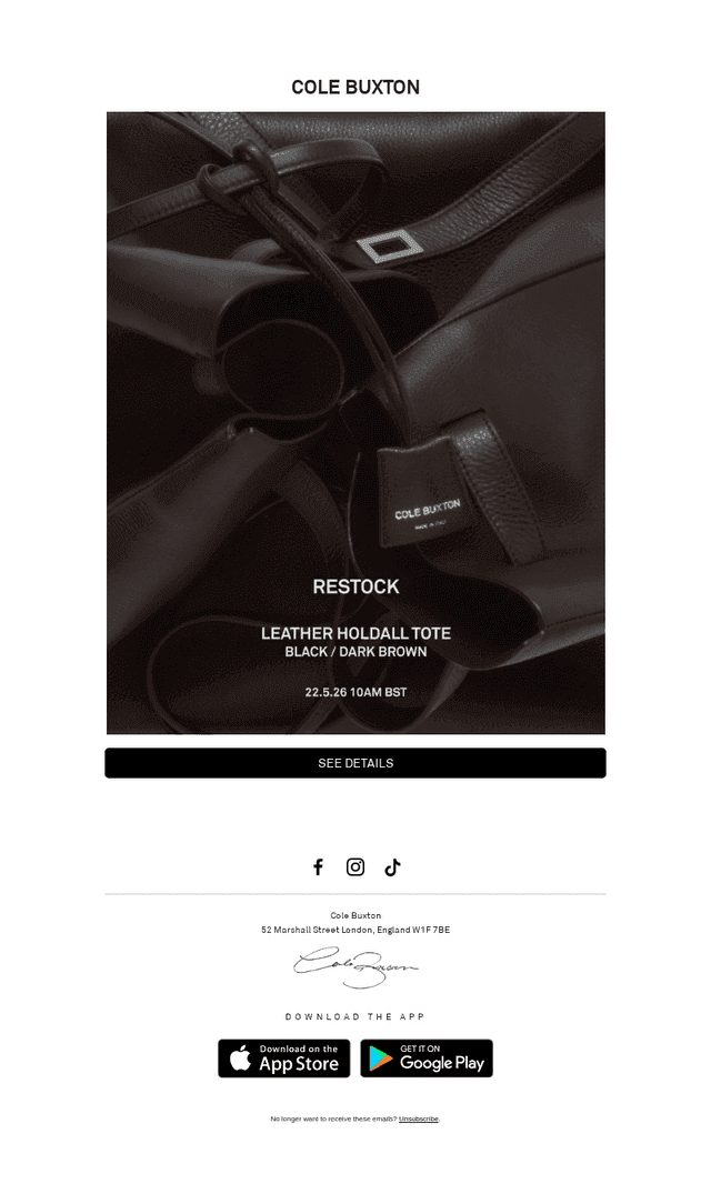 RESTOCK. LEATHER HOLDALL TOTE BAG