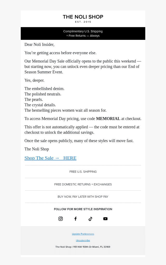Noli Yoga email from Tue, May 19, 2026