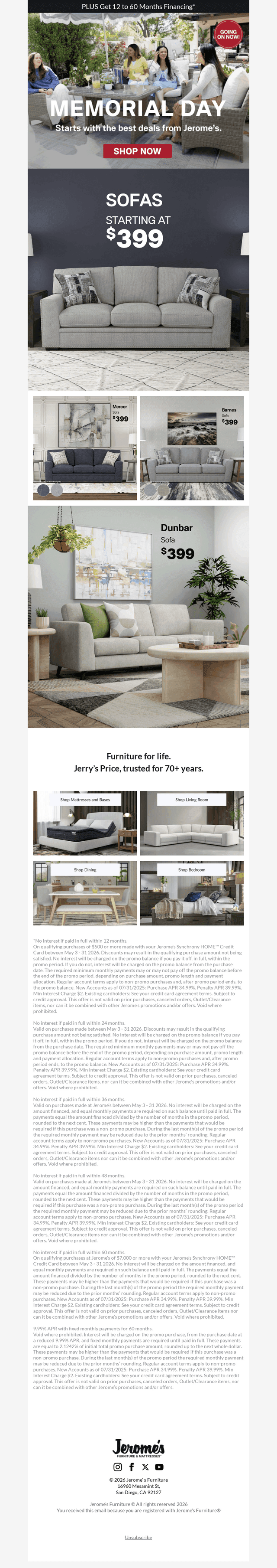 Jerome's Furniture email from Wed, May 20, 2026