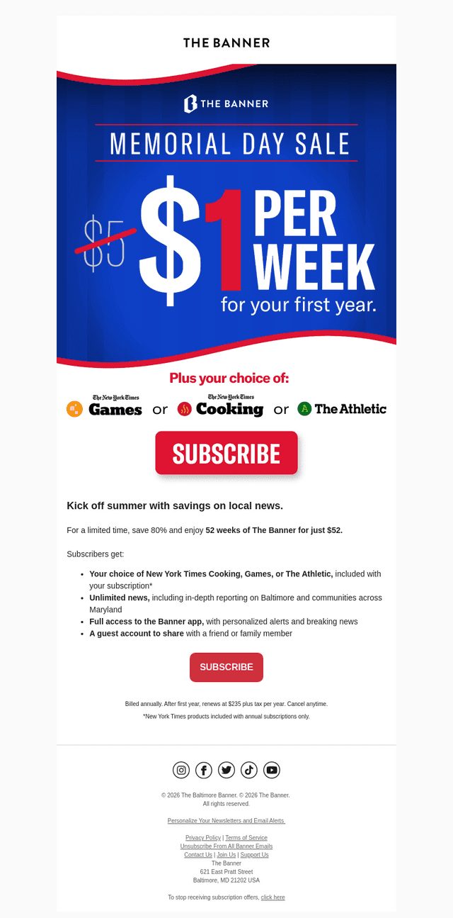 The Baltimore Banner email from Wed, May 20, 2026