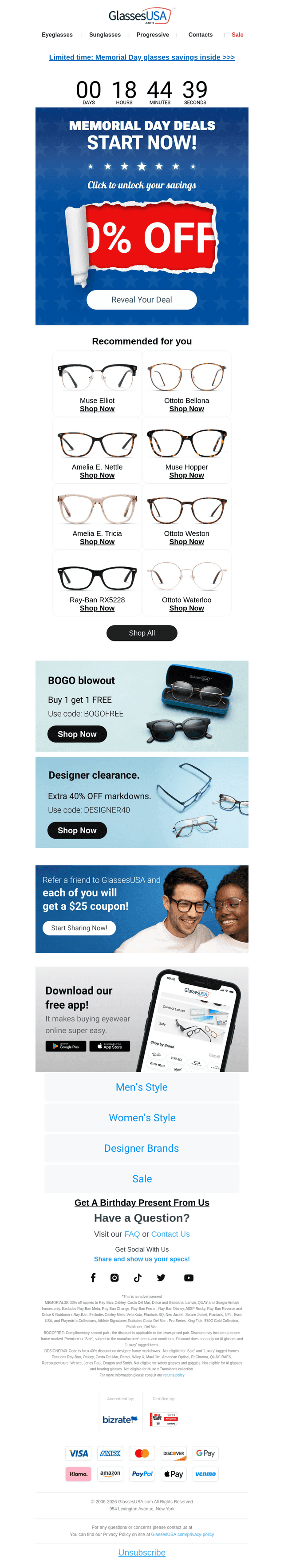 Glasses USA email from Wed, May 20, 2026