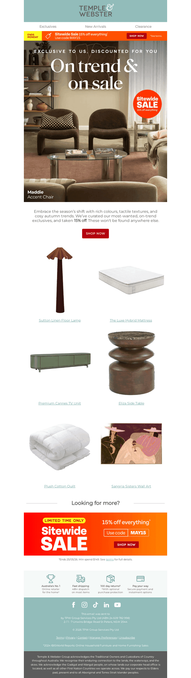 Inside: 15% off our top trends