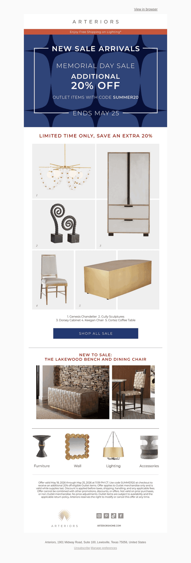 Arteriors Home email from Wed, May 20, 2026