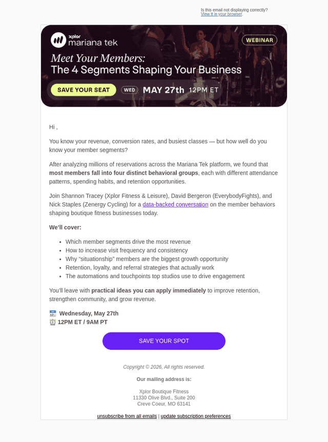 Xplor email from Wed, May 20, 2026