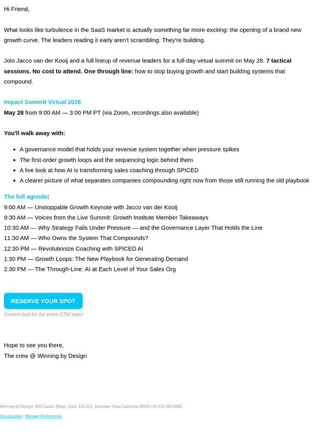 Winning by Design email from Wed, May 20, 2026