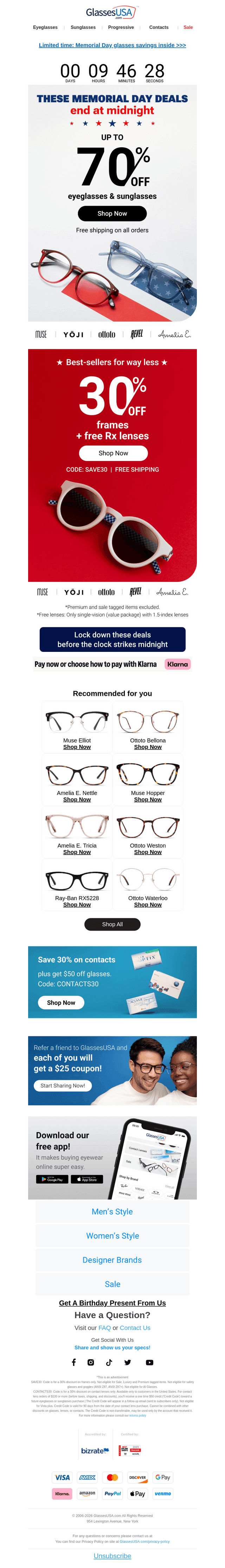 Glasses USA email from Wed, May 20, 2026
