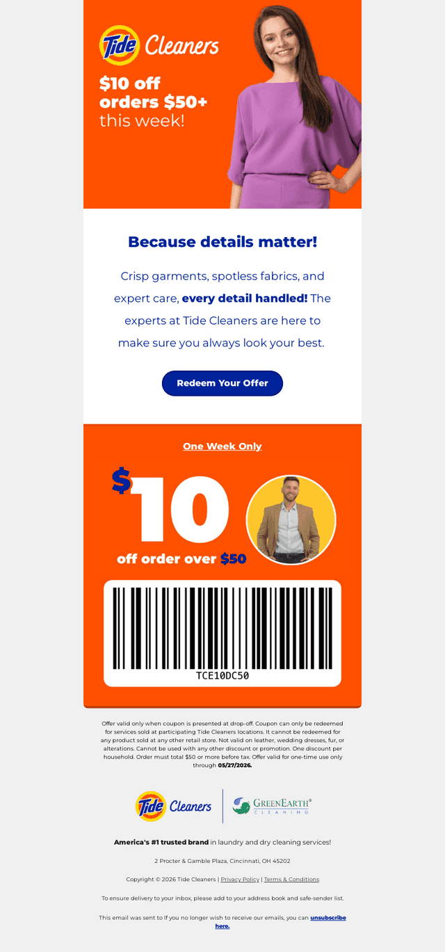 Tide Cleaners email from Wed, May 20, 2026