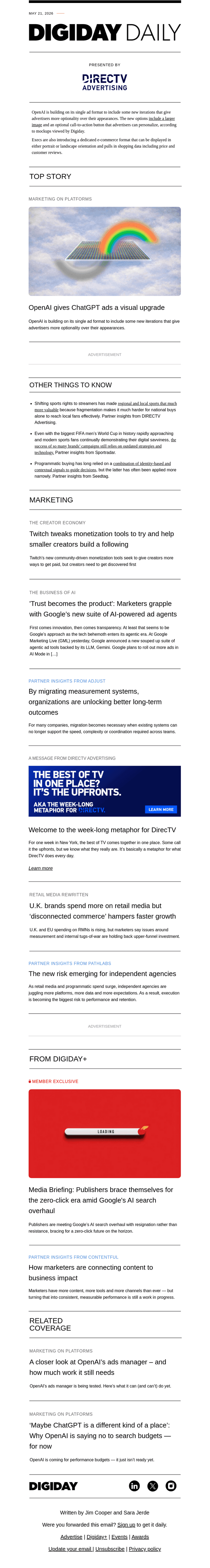 Digiday email from Thu, May 21, 2026