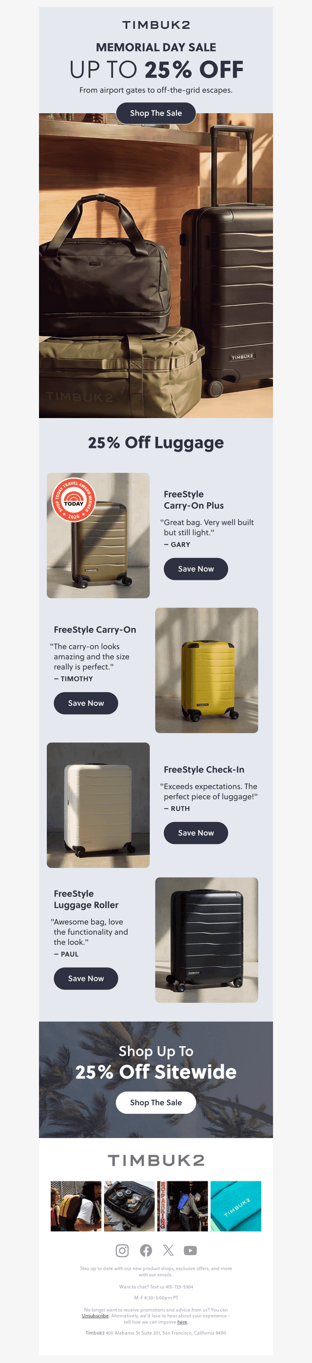 25% off luggage that lasts
