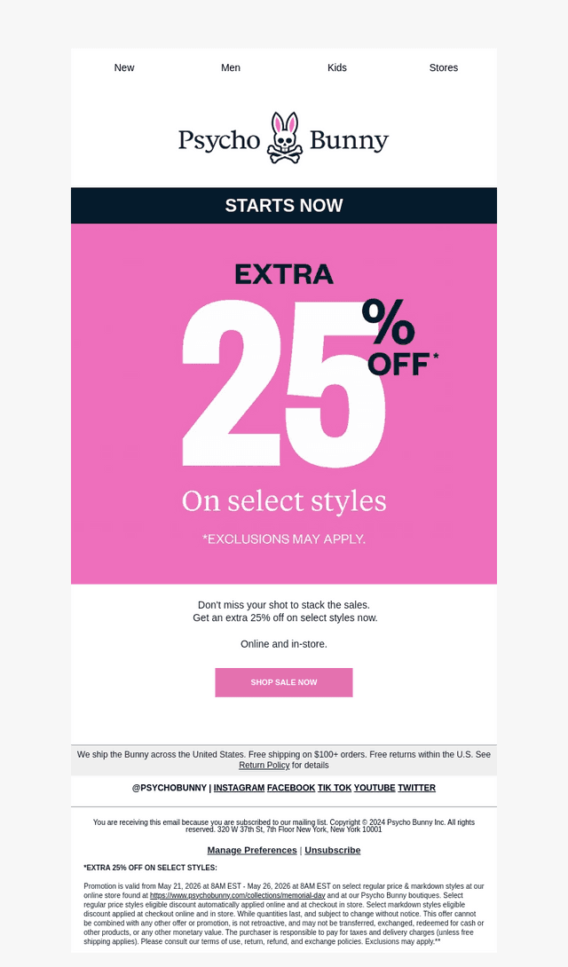 Starts Now: Extra 25% Off*