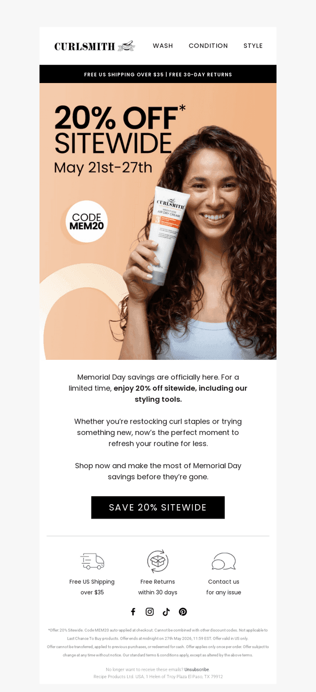 Curlsmith USA email from Thu, May 21, 2026