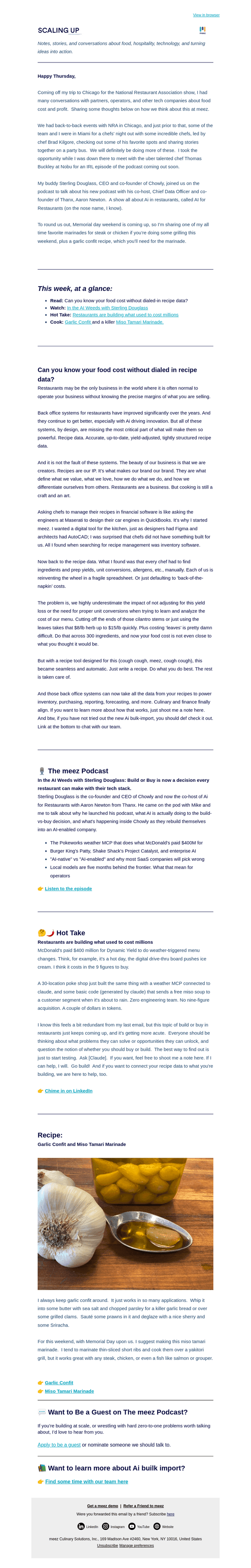 Meez Culinary Solutions email from Thu, May 21, 2026