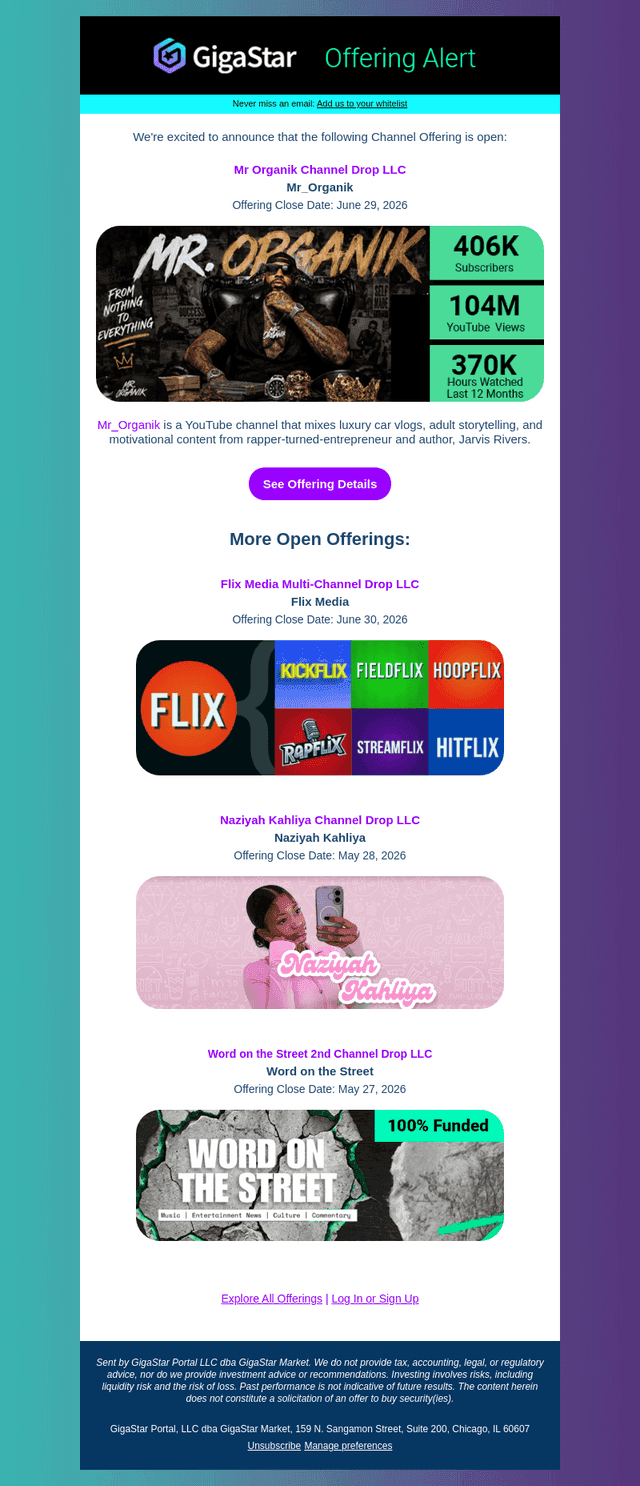 GigaStar email from Thu, May 21, 2026