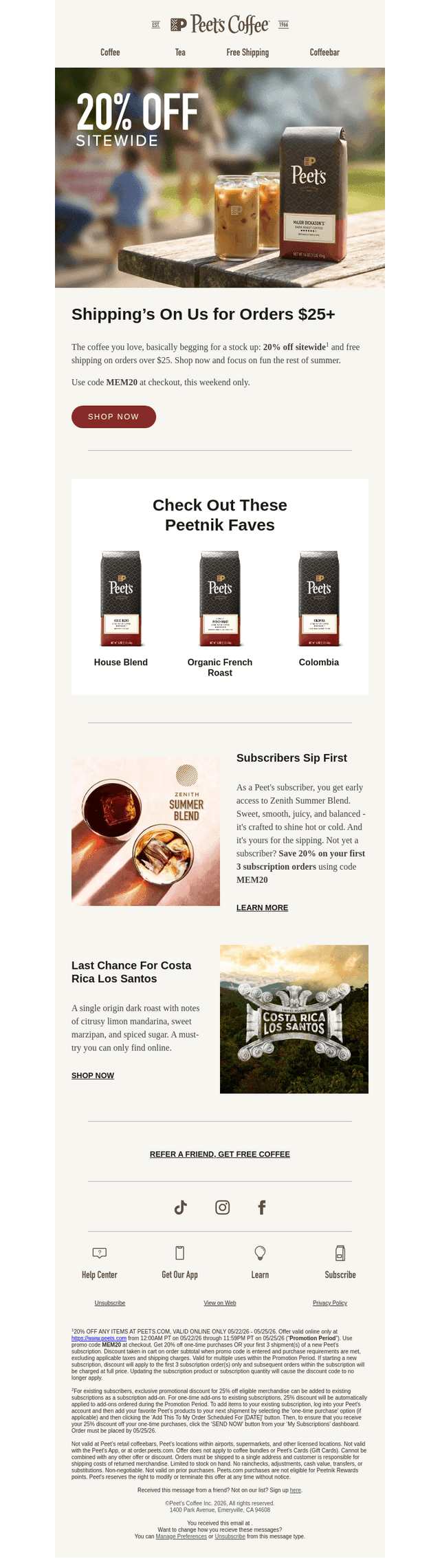 Peet's Coffee email from Fri, May 22, 2026