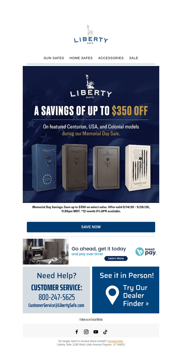 Liberty Safe email from Fri, May 22, 2026