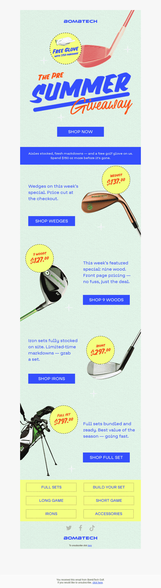 BombTech Golf email from Fri, May 22, 2026