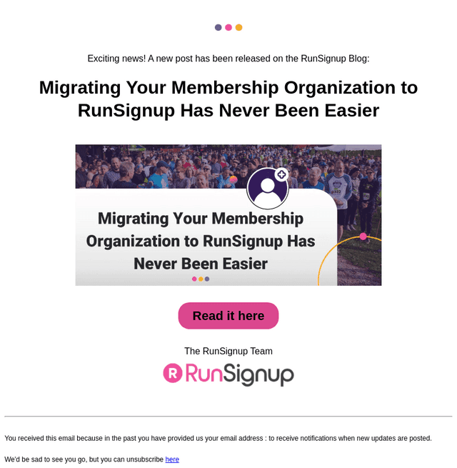 RunSignUp email from Sat, May 23, 2026