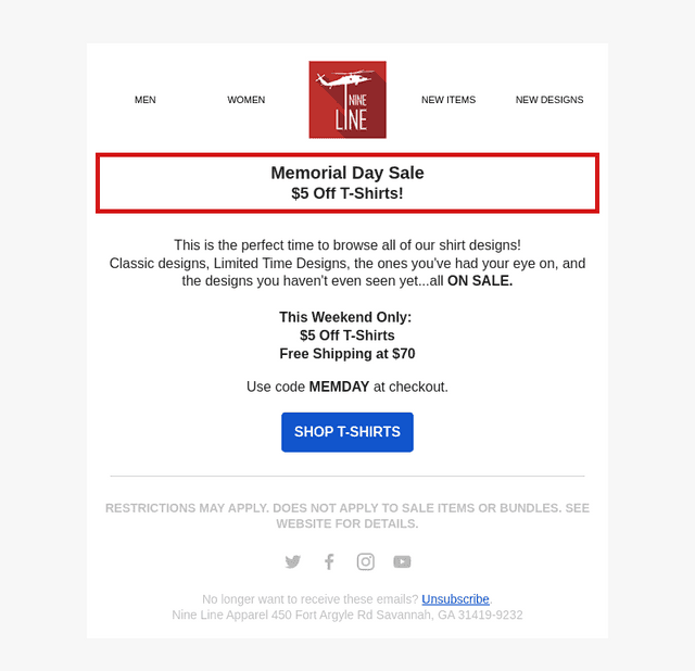 NineLineApparel email from Sat, May 23, 2026