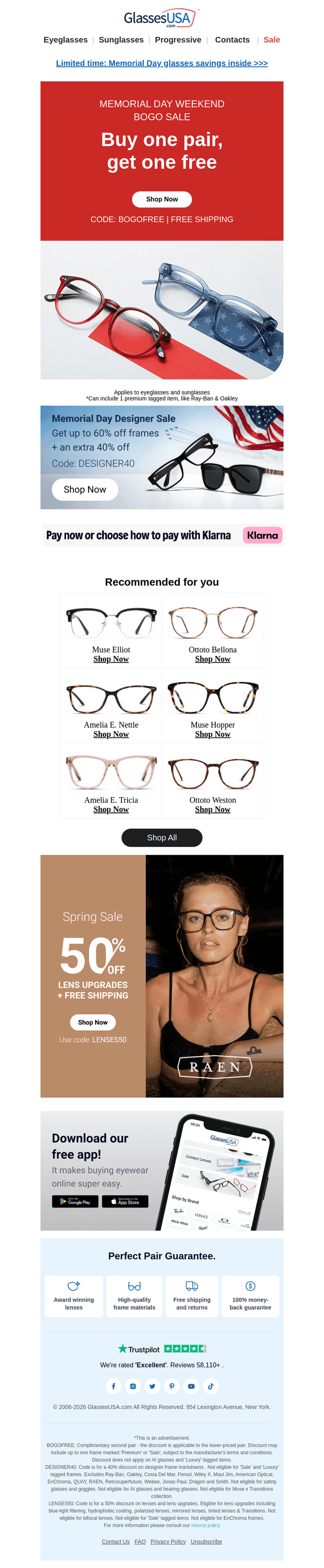 Glasses USA email from Sat, May 23, 2026