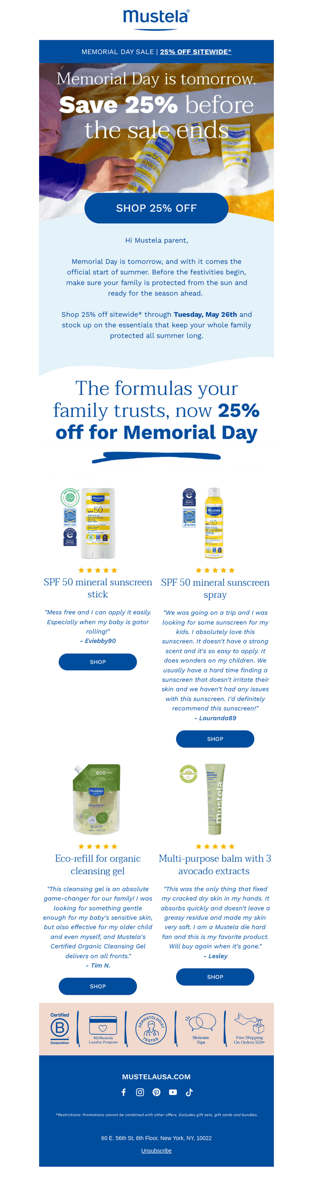 Mustela USA email from Sun, May 24, 2026