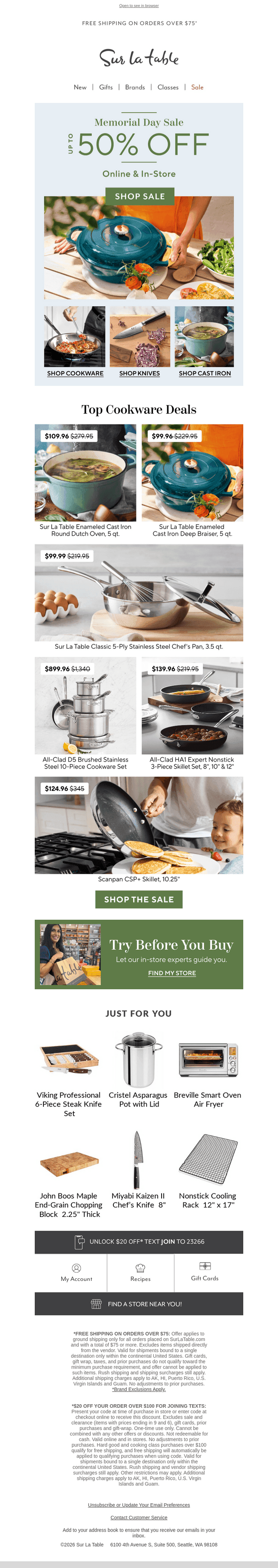 Sur La Table email from Sun, May 24, 2026