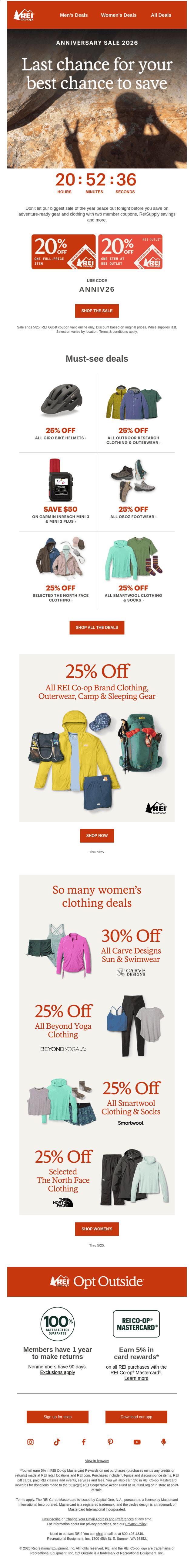 REI email from Mon, May 25, 2026