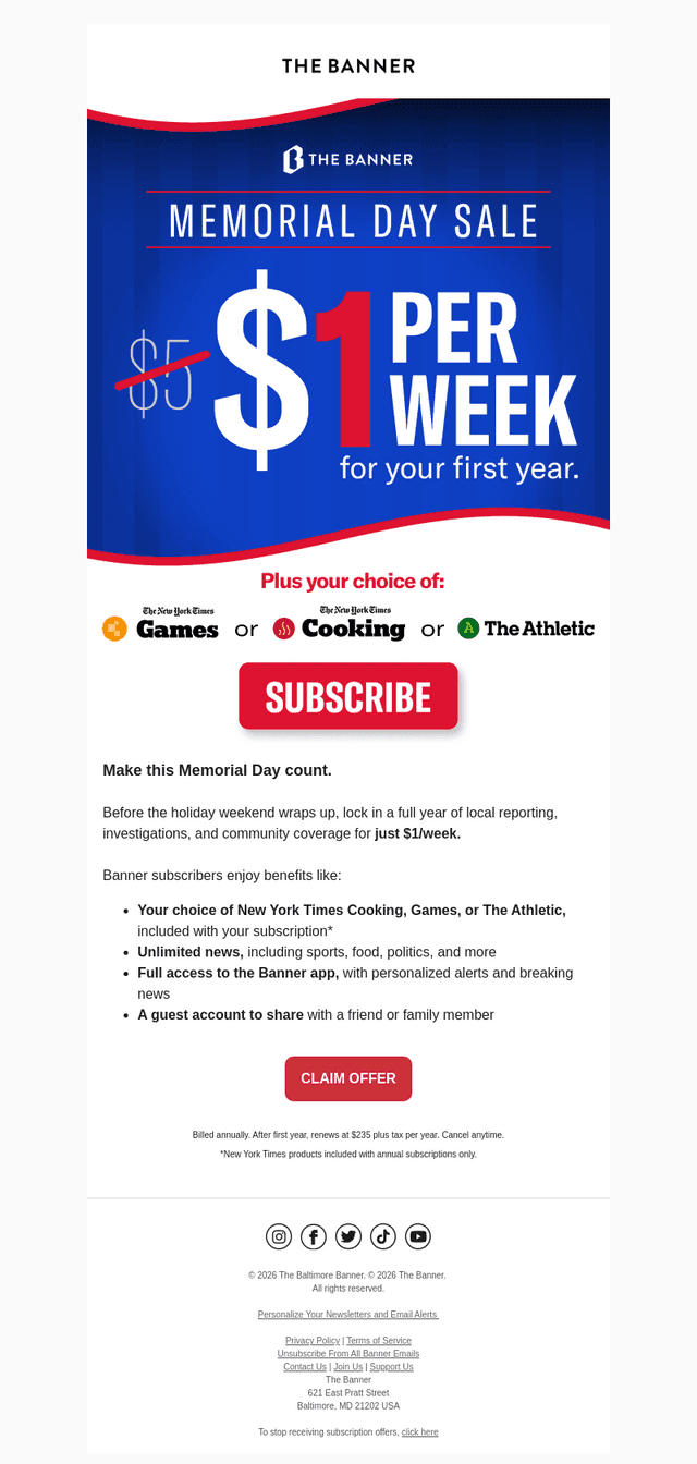 The Baltimore Banner email from Mon, May 25, 2026