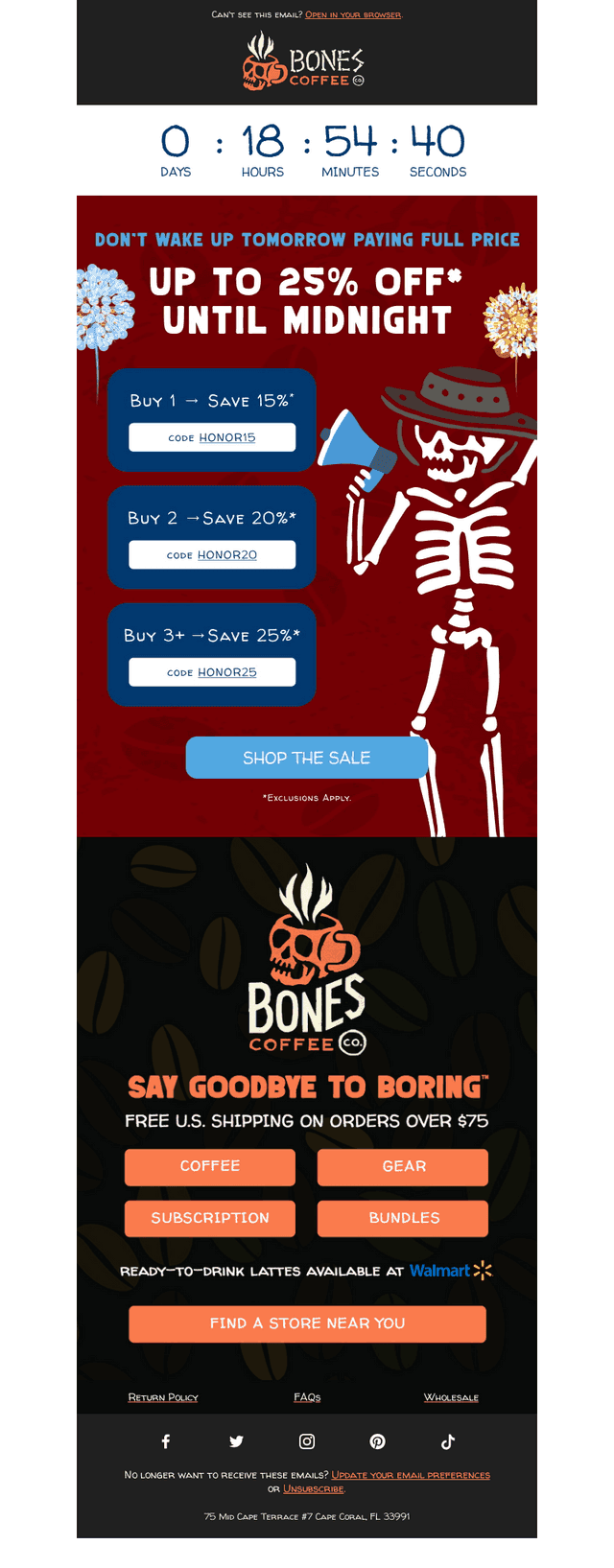 Bones Coffee email from Mon, May 25, 2026