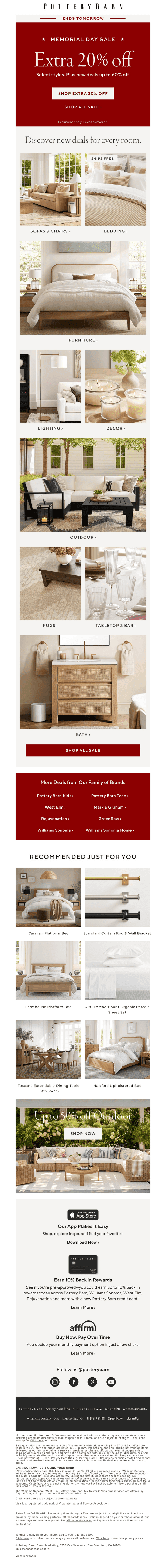 Pottery Barn email from Mon, May 25, 2026