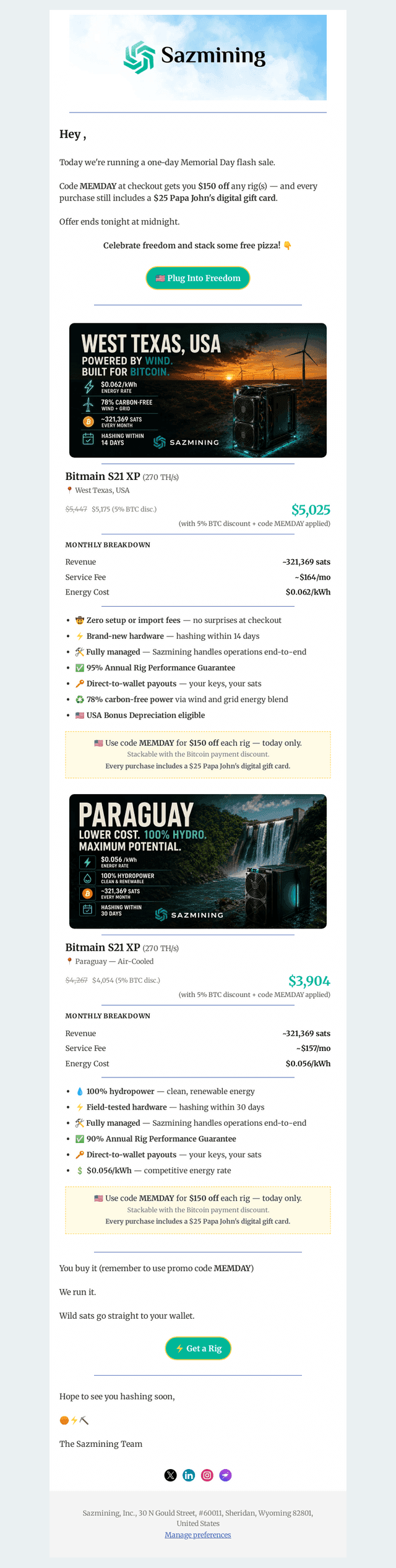 Sazmining email from Mon, May 25, 2026