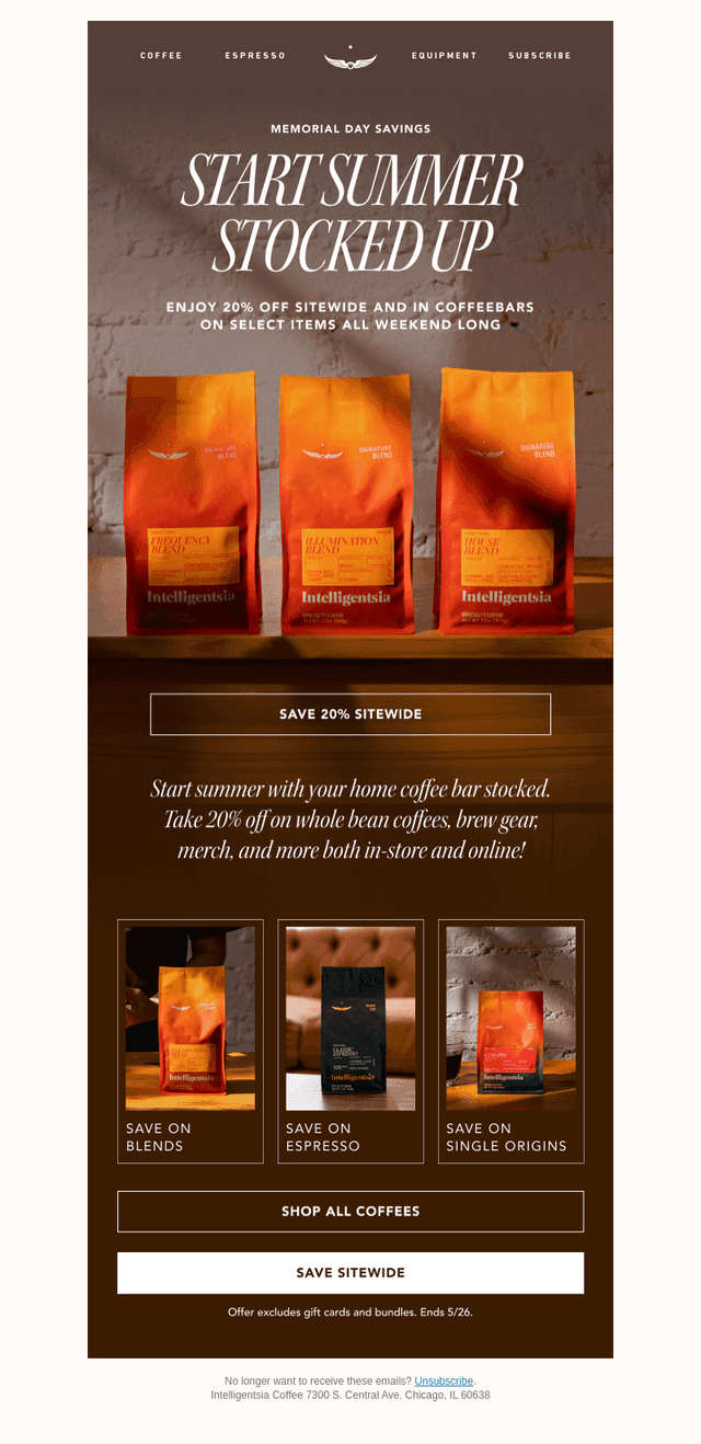 Intelligentsia Coffee email from Mon, May 25, 2026