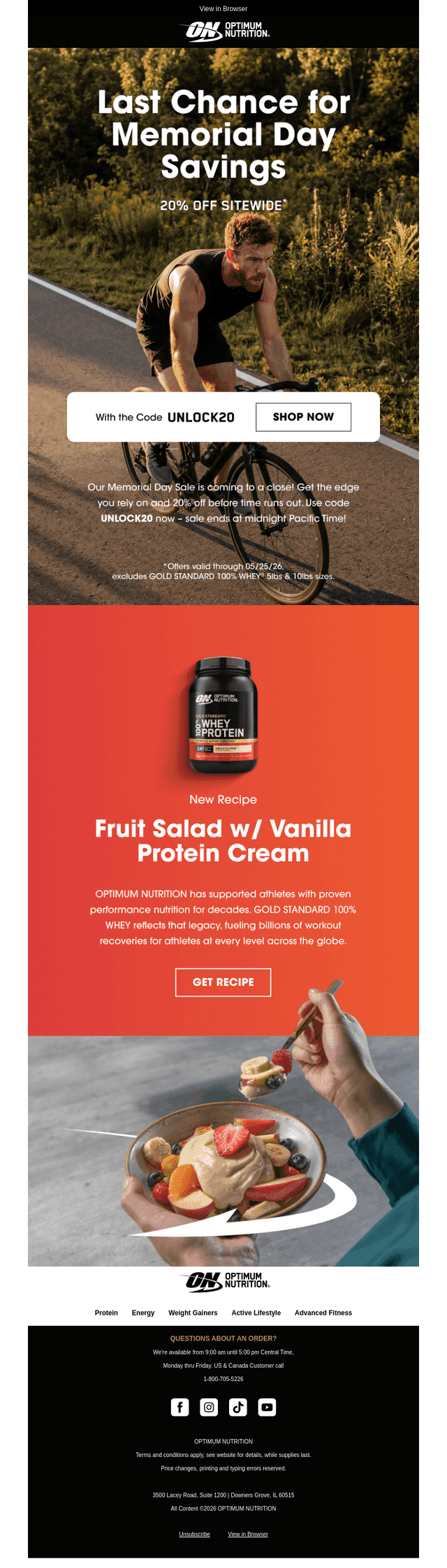 Optimum Nutrition email from Mon, May 25, 2026