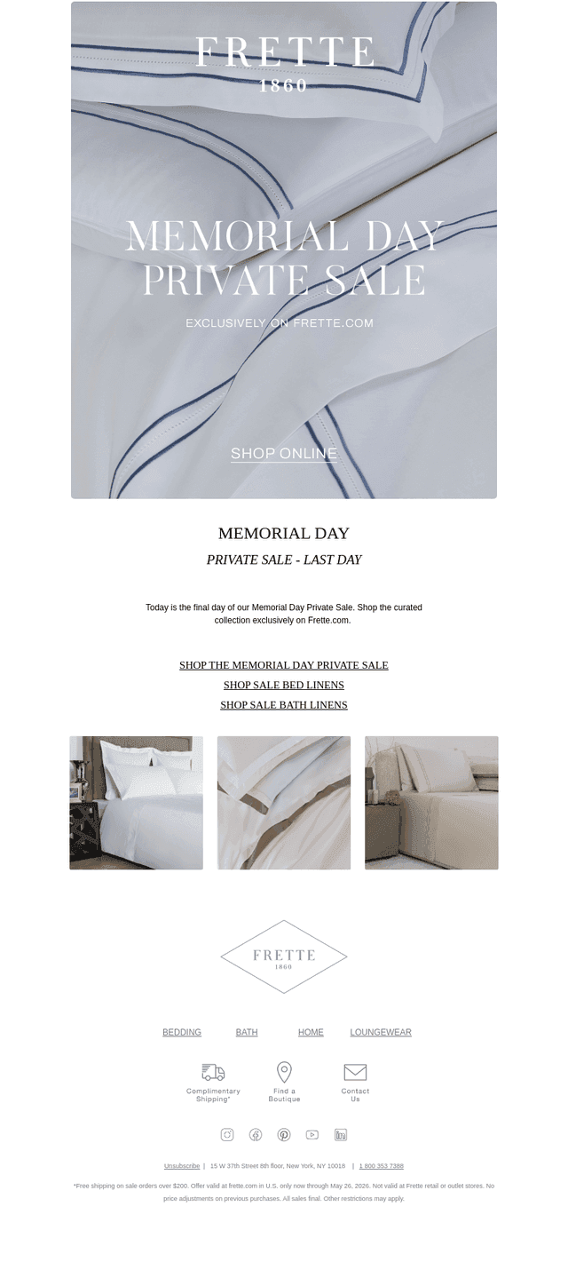 Frette email from Mon, May 25, 2026