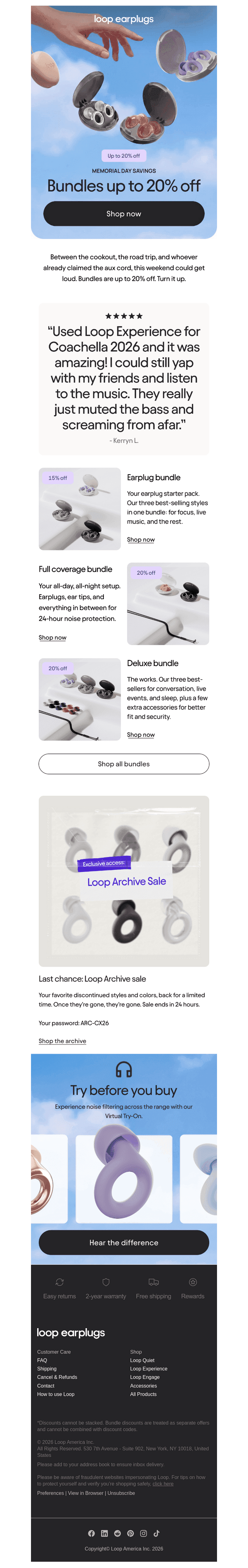 Loop Earplugs email from Mon, May 25, 2026