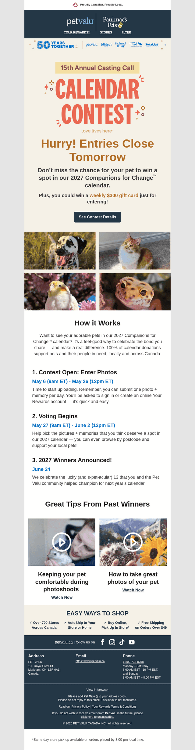 Pet Valu email from Mon, May 25, 2026