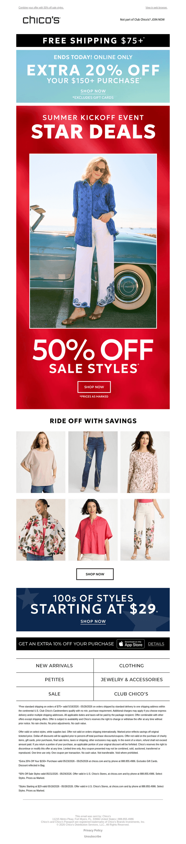 Memorial YAY! Extra 20% off $150+ ends tonight (excl. apply)