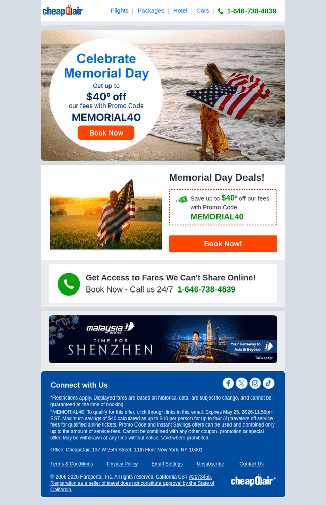 CheapOair email from Mon, May 25, 2026