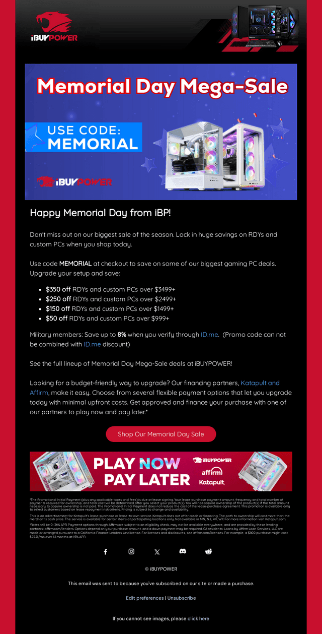 iBUYPOWER email from Mon, May 25, 2026