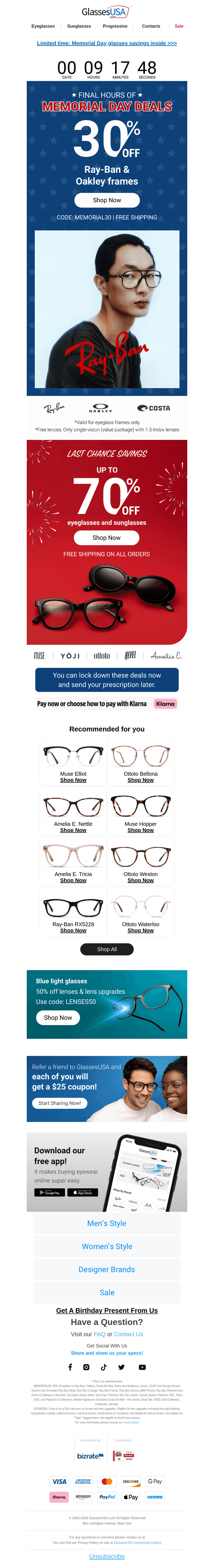 Glasses USA email from Mon, May 25, 2026