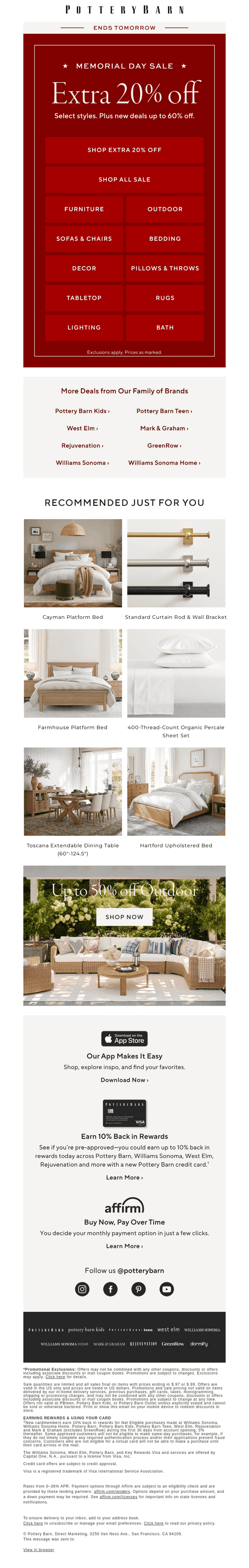 Pottery Barn email from Mon, May 25, 2026