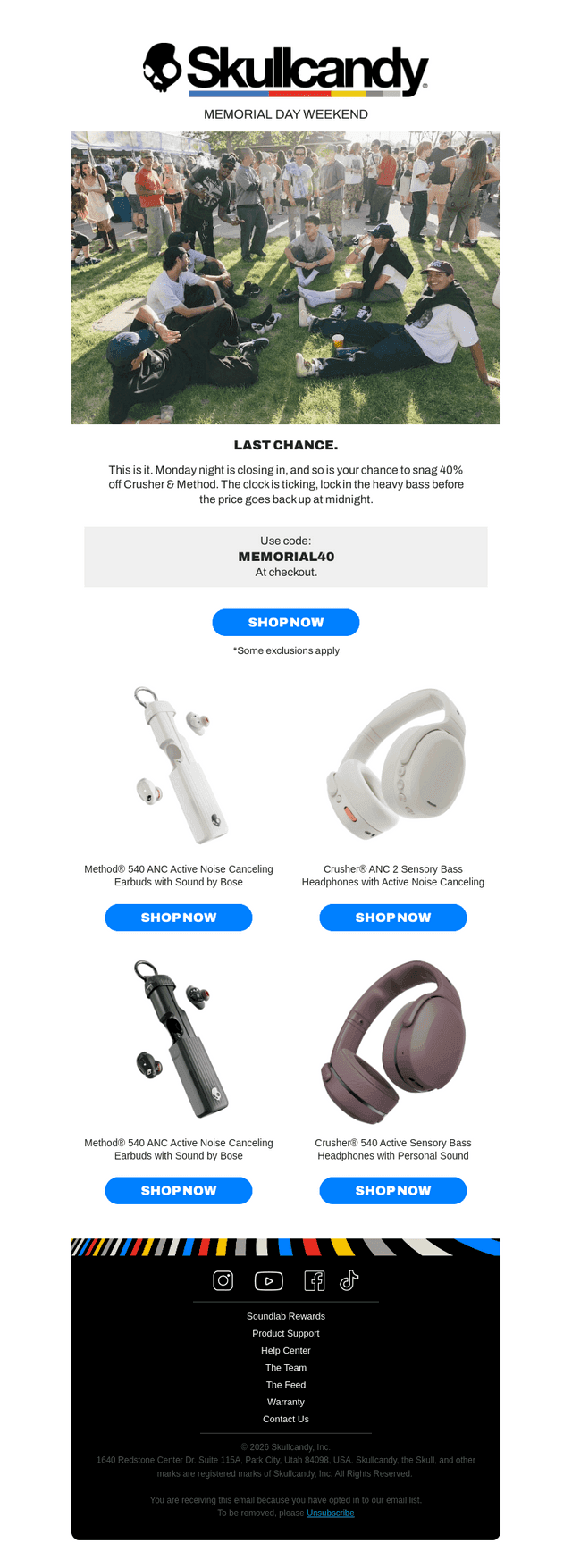 Skullcandy email from Mon, May 25, 2026