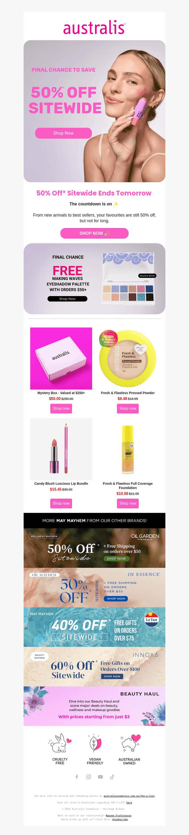 Australis Cosmetics email from Tue, May 26, 2026