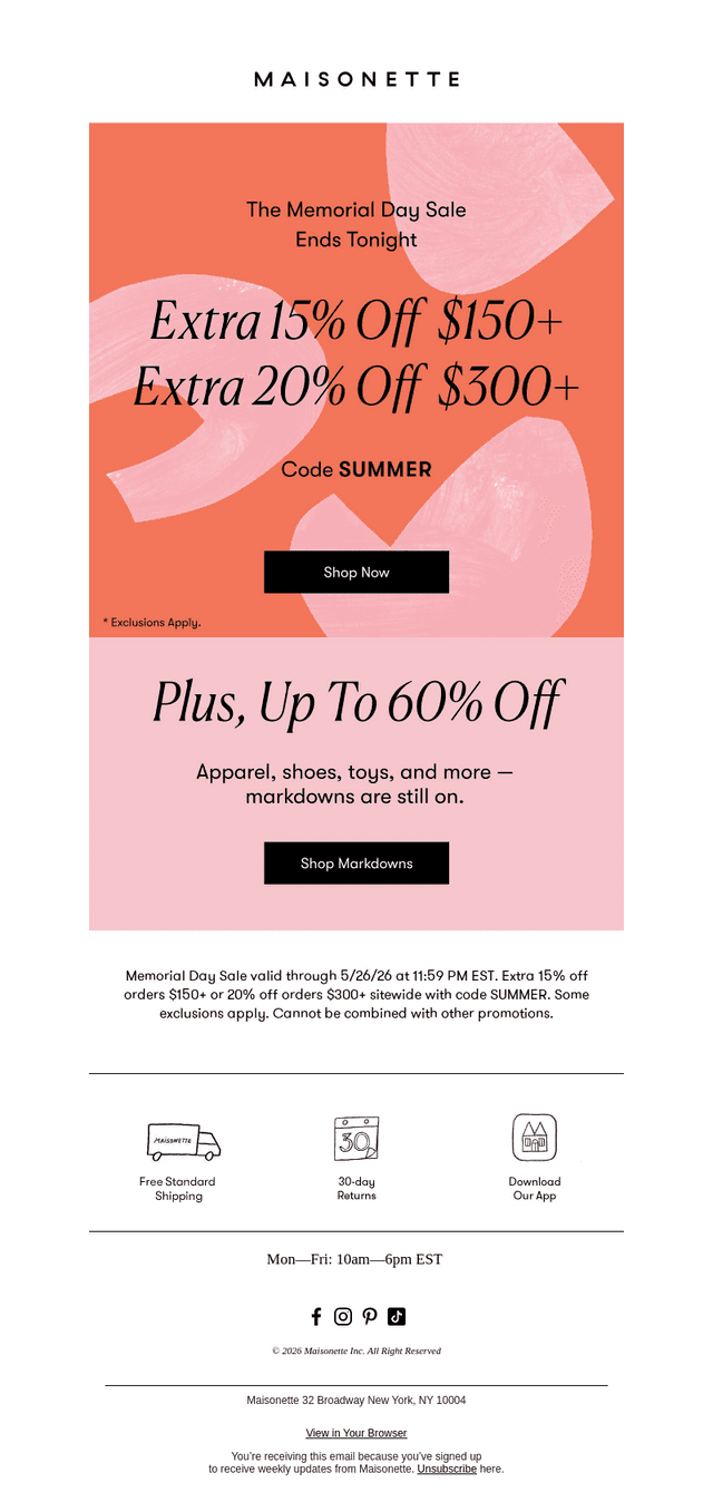 Maisonette email from Tue, May 26, 2026