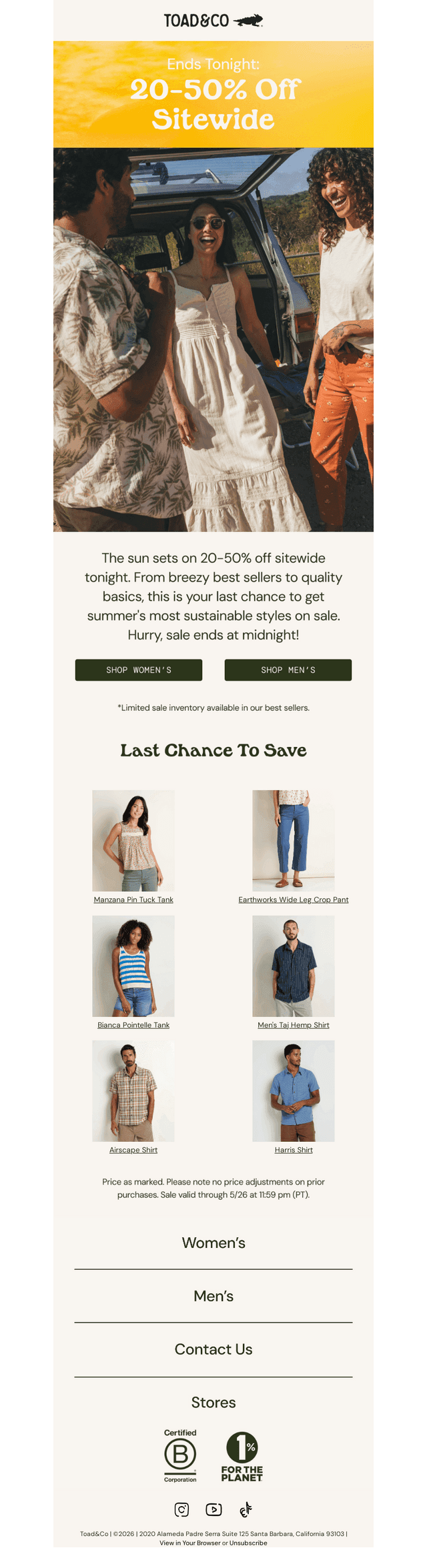 Ends Tonight: 20-50% Off Sitewide