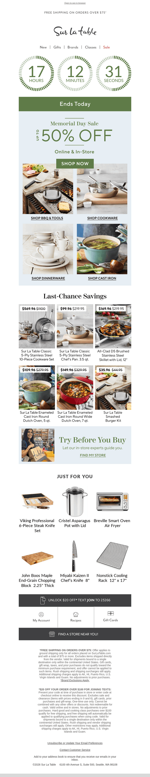 Sur La Table email from Tue, May 26, 2026