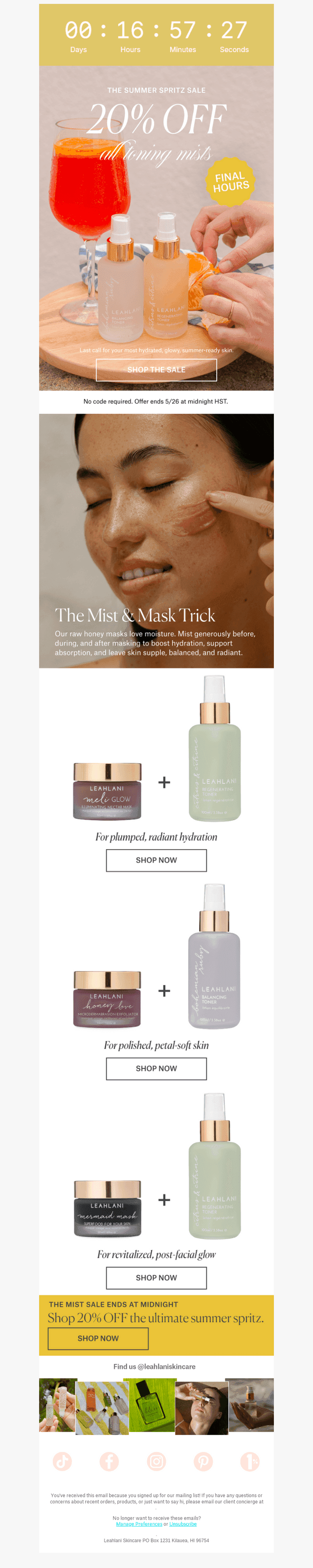 FINAL HOURS: 20% OFF Toning Mists