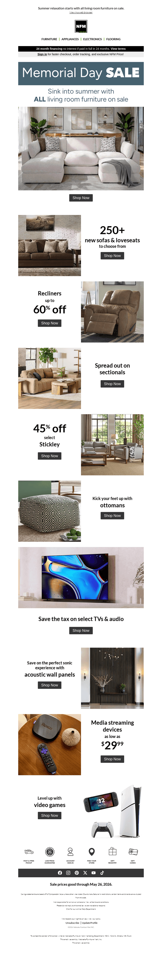 Nebraska Furniture Mart email from Tue, May 26, 2026